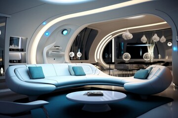 Plakat Sleek Tomorrow Futuristic Living Room Interior Design. Generative Ai