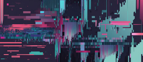 Abstract background with interlaced digital glitch and distortion effect. Futuristic cyberpunk design. Retro futurism, webpunk, rave 80s 90s cyberpunk aesthetic techno neon colors