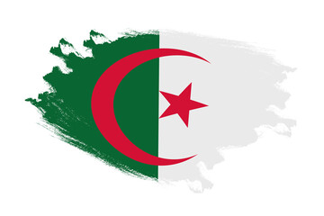 Abstract stroke brush textured national flag of Algeria on isolated white background