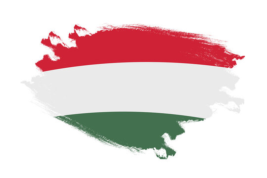 Abstract stroke brush textured national flag of Hungary on isolated white background