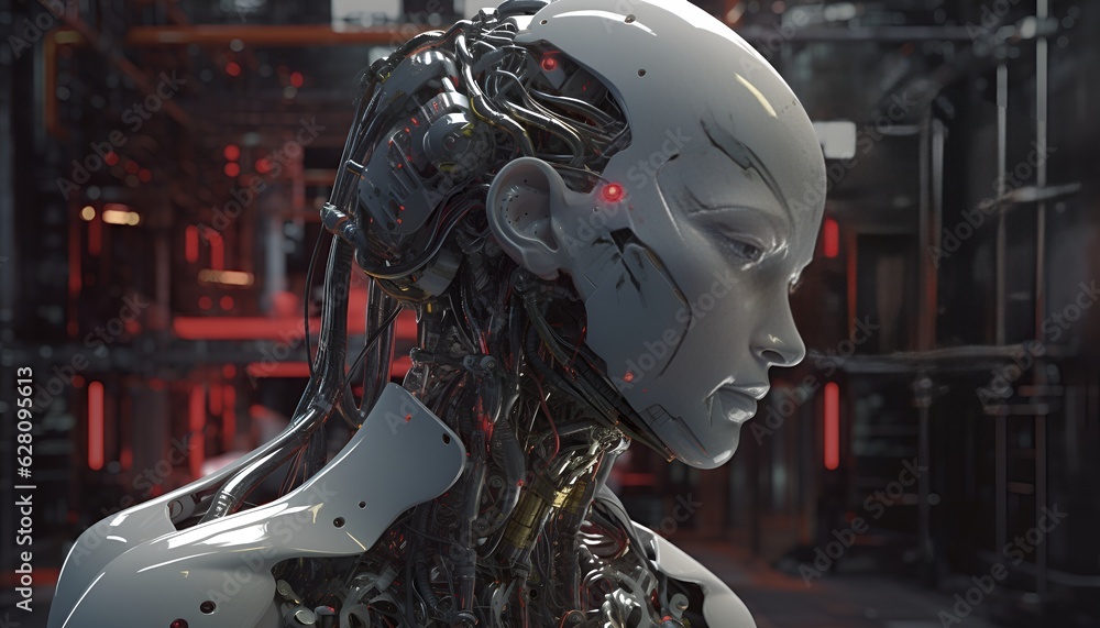 Poster mixed with ai and cybernetic technology.realistic, hyper detailed by generative ai