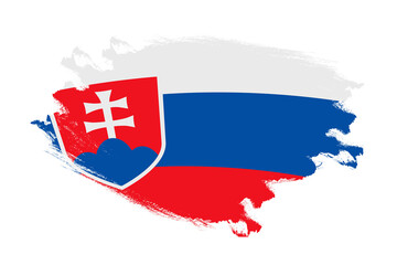 Abstract stroke brush textured national flag of Slovakia on isolated white background