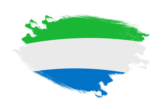 Abstract stroke brush textured national flag of Sierra leone on isolated white background