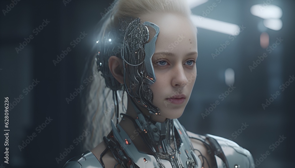 Poster mixed with ai and cybernetic technology.realistic, hyper detailed by generative ai