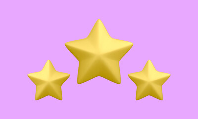 3d realistic three golden stars icons isolated on light background. Customer rating feedback concept for rating product, internet website or mobile application. Vector illustration