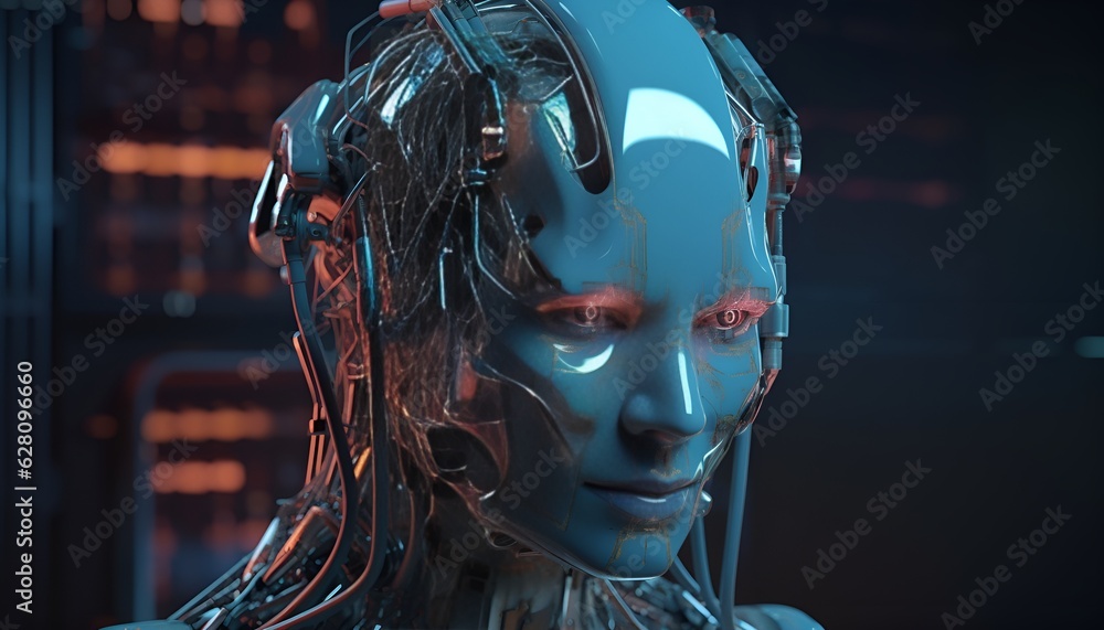Poster mixed with ai and cybernetic technology.realistic, hyper detailed by generative ai