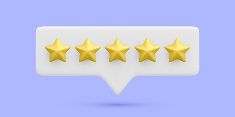 3d realistic bubble rating five stars for excellent services. Rating from customer, product review. Quality customer feedback concept. Vector illustration