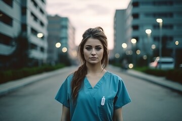 nurse on the background of the hospital. generative ai.
