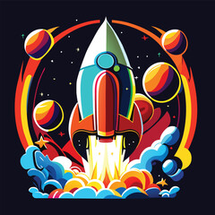 Rocket launch isolated vector illustration.