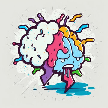 doodle brain cartoon style, illustrator
