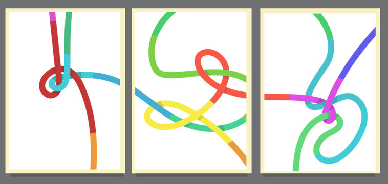 set of bright color. colorful rope line abstract style painting vector illustration