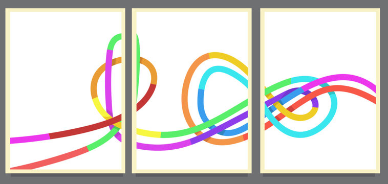 set of colorful figur of eight knot loop. rope line abstract style painting vector illustration