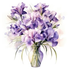 purple watercolor flowers bouquet, AI Generated