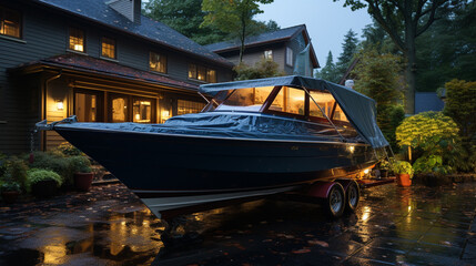Fototapeta premium Boat on trailer. Generative Ai