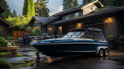 Obraz premium Boat on trailer. Generative Ai