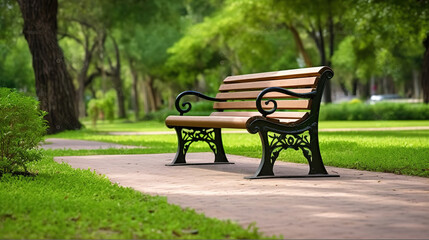 Fototapeta premium Enjoying a Quiet Moment on a Bench in the Local Park. Generative AI