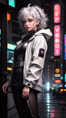 Obraz premium Cyberpunk Women. Futuristic cyber background. Cyber Anime Girl. 