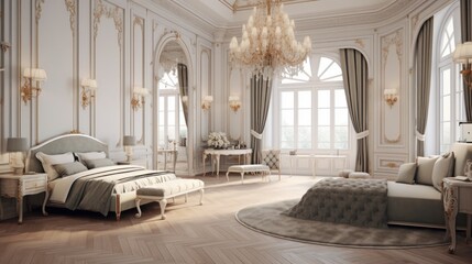 A elegant master bedroom with luxurious touches. AI generated