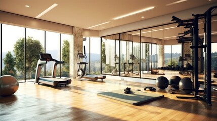 Fototapeta na wymiar A contemporary home gym with state-of-the-art equipment. AI generated