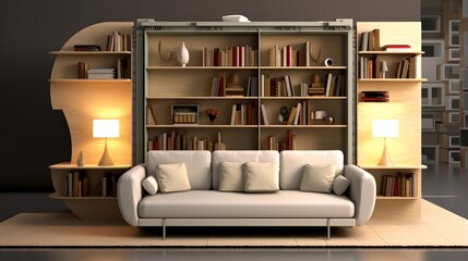 Room showcasing innovative and space-saving furniture designs. AI generated