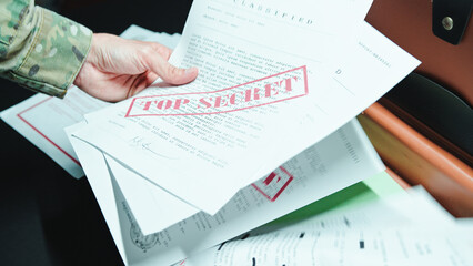 Military Means Secret Documents. Close up 