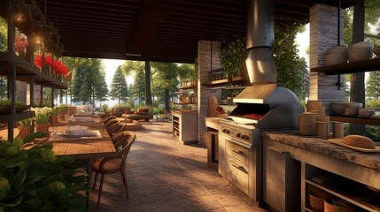 Fototapeta na wymiar Outdoor Cooking and Dining Area. AI generated