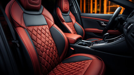Modern red interior of a car. Generative Ai