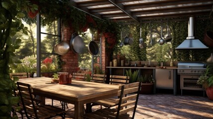 Outdoor Cooking and Dining Area. AI generated