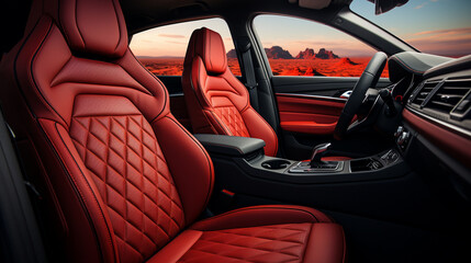 Modern red interior of a car. Generative Ai