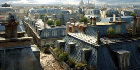 View of the rooftops in Paris. Generative AI