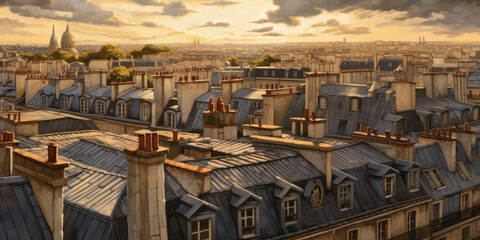 View of the rooftops in Paris. Generative AI