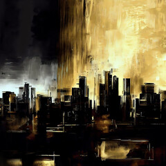 An abstraction of a city in yellow and black. Generative AI.