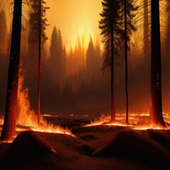 Forest fire as a result of climate change and global warming and rising temperatures.  Generative AI