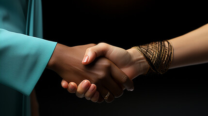 Unrecognizable black hand shaking hands with caucasian anonymous person. Generative Ai