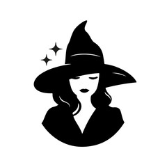Young charming witch silhouette portrait, vector illustration
