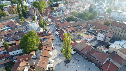 Sarajevo capital aerial view in old city in summer