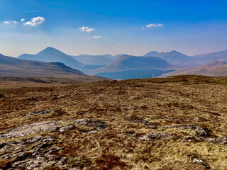 View of the Scottish Highlands from Beinn Lora on a sunny day