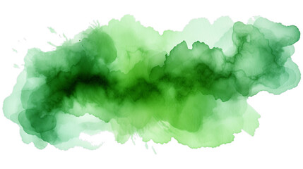 Abstract green color painting illustration - watercolor splashes or stain, isolated on transparent background PNG (Generative Ai).
