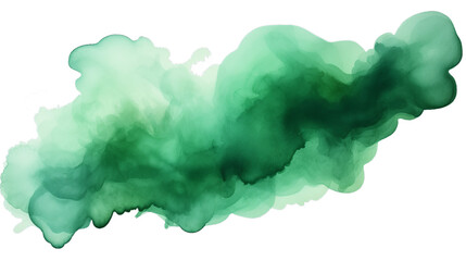 Abstract green color painting illustration - watercolor splashes or stain, isolated on transparent background PNG (Generative Ai)