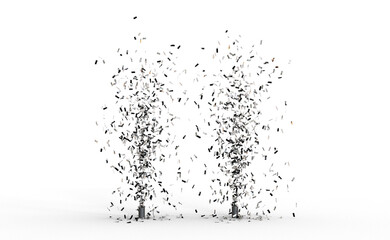 projection de confettis argentés sur fond transparent - rendu 3D