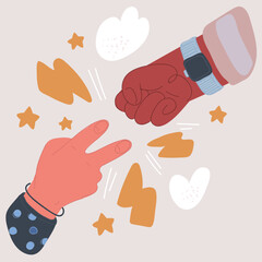 Vector illustration of Hands gesture play rock paper scissors game process.