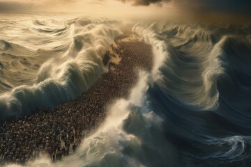 "Moses Leads His People: The Exodus unfolds as he guides the Israelites to freedom, a journey of faith, liberation, and hope amidst trials and miracles.