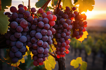 rose grapes in sunset light. New vintage wine concept. 