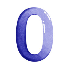 Watercolor numbers zero. PNG file format isolated on transparent background