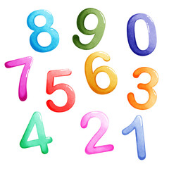 Watercolor numbers multicolored. PNG file format isolated on transparent background