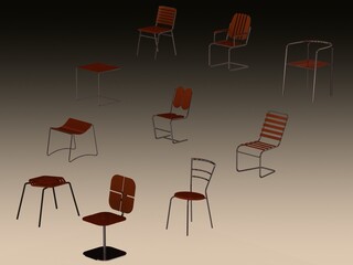 Steel Teak Garden Chair Collection 3D model
