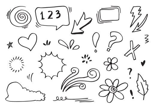 doodle set design elements isolated on white background . Hand drawn abstract scribble for concept design. vector illustration.