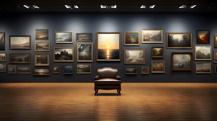 Art  gallery, exhibition hall mock-up, poster frames close up 