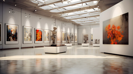 Modern Art  gallery, exhibition hall mock-up, poster frames close up 