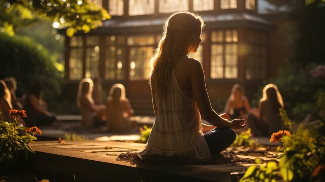 Peaceful yoga flow with a warm backlighting glow 